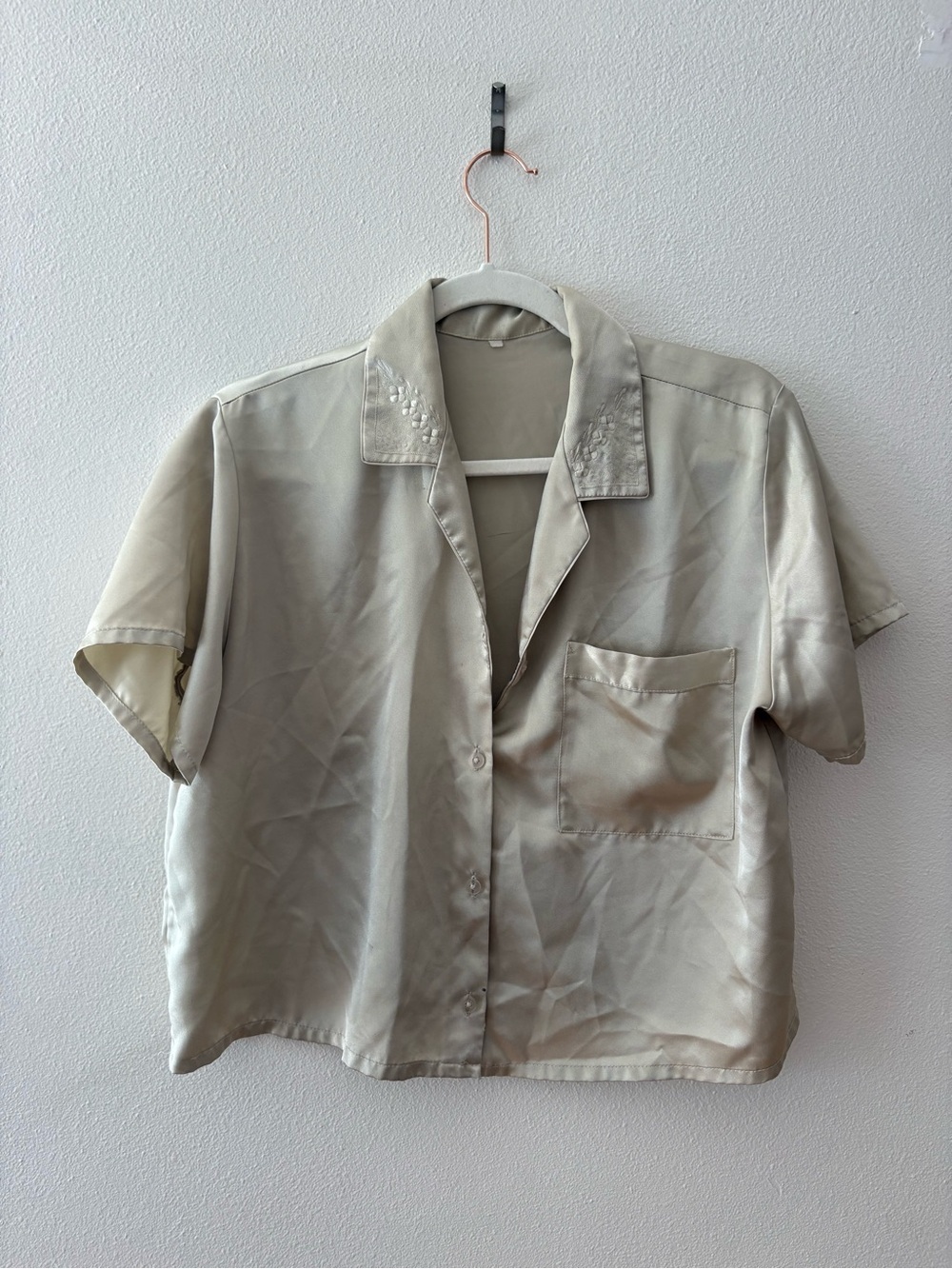 Women's Short-Sleeve Cream Button-Up Shirt - 100% Silk